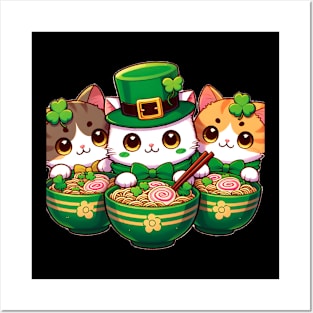 Irish Ramen Cats Cute Anime St Patrick's Day Women Girls Posters and Art